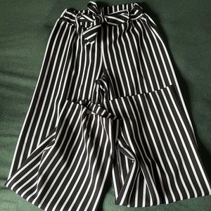 Black and white Stripped pants with tie in front